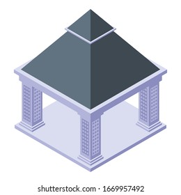 Icono de cenador de piedra. Isométrico icono vectorial gazebo de piedra para el diseño web aislado en fondo blanco