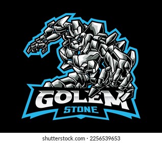 Stone Golem Logo Mascot. A Symbol of Strength and Stability