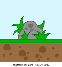 Stone grass and soil illustration design. flat design for template