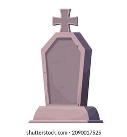 Stone grave, memorial in cartoon style isolated on white background. Funeral, cemetery object. Afterlife monument.