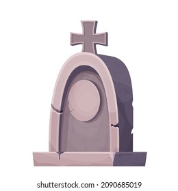 Stone grave, memorial in cartoon style isolated on white background. Funeral, cemetery object. Afterlife monument.