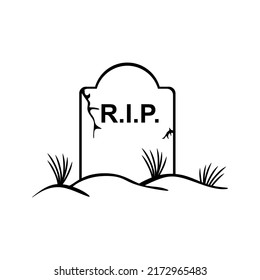 Stone grave vector. Old tombstone made of marble stone with the title R.I.P. Rest in peace, vector drawing illustration for memorial service. Sketch of a grave or cemetery svg