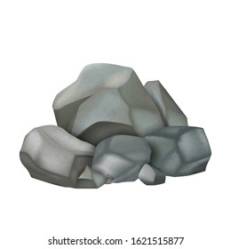 Stone Gravel Pile Cobblestone Boulders Vector. Heap Of Grey Solid Strong Stone Castle Build Material. Natural Concrete Block Slates Color Concept Template Realistic 3d Illustration