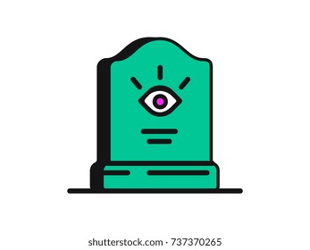 A stone gravestone with a carved Masonic eye