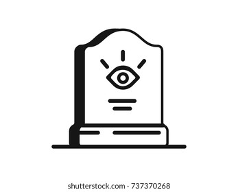 A stone gravestone with a carved Masonic eye