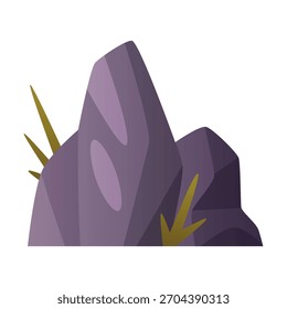 Stone with Green Grass as Debris and Environment Element Vector Illustration