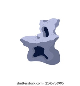 A stone grotto on the seabed isolated. Underwater stone entrance to a mountain tunnel.Vector illustration close-up.