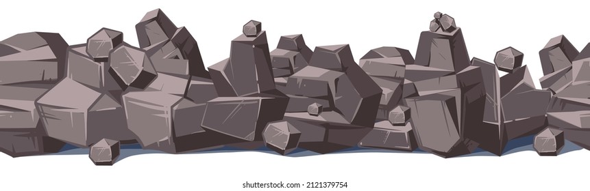 Stone ground. Seamless border with gravel rock piles