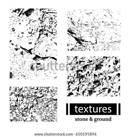 Stone and ground textures set isolated on white background. Vector collection.