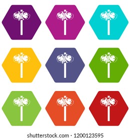 Stone hammer icons 9 set coloful isolated on white for web