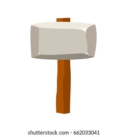 Stone hammer isolated on white background. Ancient tool and weapon in flat style. Vector illustration.
