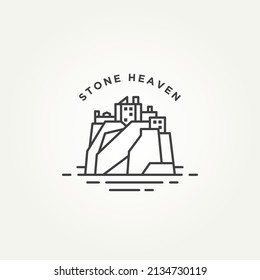 stone heaven line art logo icon template vector illustration design. dunnottar castle in Scotland on a rock above the sea