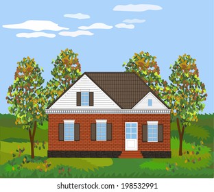 Stone house in autumn  background,vector, illustration