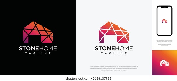 Stone house building logo design. Stone house logo icon made with lines	
