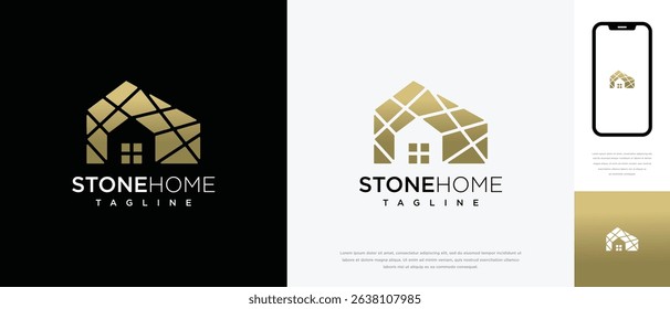 Stone house building logo design. Stone house logo icon made with lines	
