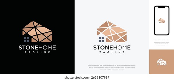 Stone house building logo design. Stone house logo icon made with lines	
