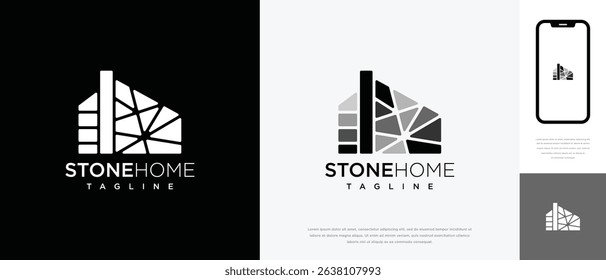 Stone house building logo design. Stone house logo icon made with lines	
