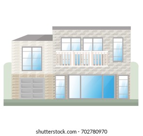 Stone house facade Vector. Architecture detailed building front view illustration