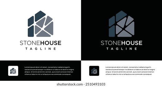 Ilustración del icono del Vector del diseño del logotipo de la casa de piedra.	