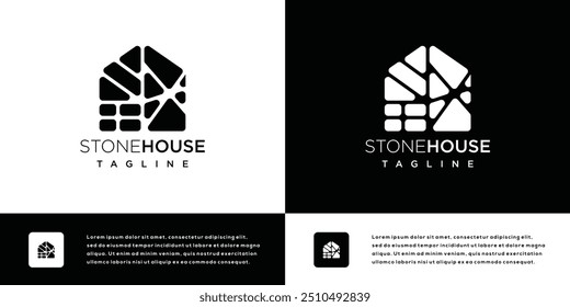Steinhaus Logo, Vektorsymbol-Illustration. Design-Template-Elemente für Stein-Haus-Logo	
