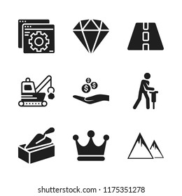 stone icon. 9 stone vector icons set. crown, diamond and mountains icons for web and design about stone theme