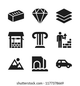 stone icon. 9 stone vector icons set. diamond, brick and layers icons for web and design about stone theme