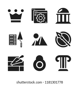 stone icon. 9 stone vector icons set. wall, courthouse and column icons for web and design about stone theme