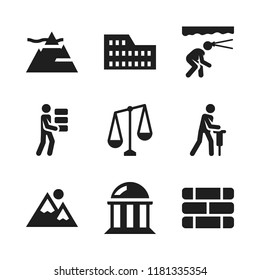 stone icon. 9 stone vector icons set. balance, courthouse and wall icons for web and design about stone theme