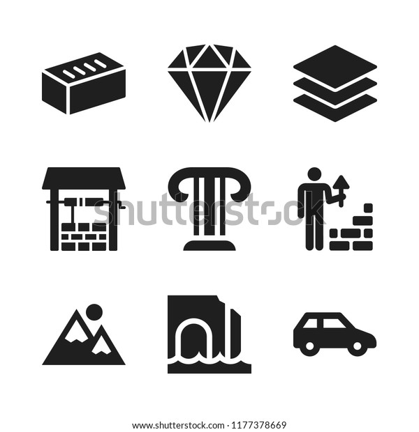 stone icon. 9 stone
vector icons set. diamond, brick and layers icons for web and
design about stone theme