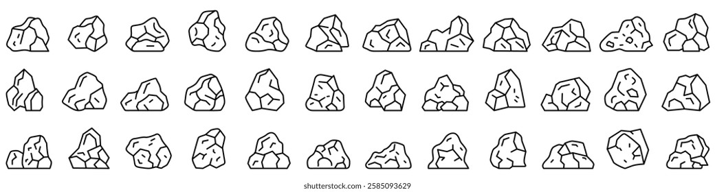 Stone icon. Big collection of linear icons of different stones. Minerals icons. Vector illustration