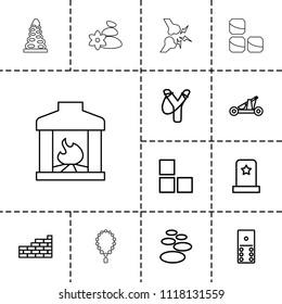 Stone icon. collection of 13 stone outline icons such as brick wall, domino, spa stone, sligshot, catapult, tunnel, necklace. editable stone icons for web and mobile.