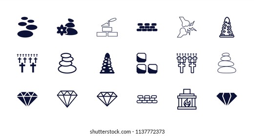 Stone icon. collection of 18 stone filled and outline icons such as tunnel, gem, brick wall, cemetery, fireplace. editable stone icons for web and mobile.