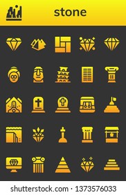 stone icon set. 26 filled stone icons.  Collection Of - Diamond, Canyon, Pyramid, Floor, Spa, Moai, Pisa, Columns, Column, Falling debris, Gravestone, Cemetery, Earrings, Landslide