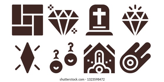 stone icon set. 8 filled stone icons.  Simple modern icons about  - Diamond, Floor, Earrings, Gem, Falling debris, Gravestone, Asteroid