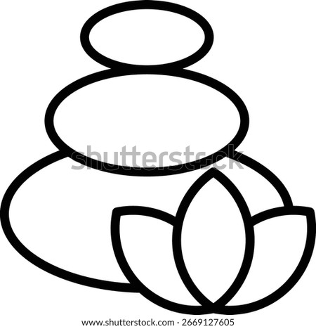 The stone icon symbolizes physical and mental balance, while the lotus symbolizes spiritual enlightenment, the result of focused, patient, and balanced effort.