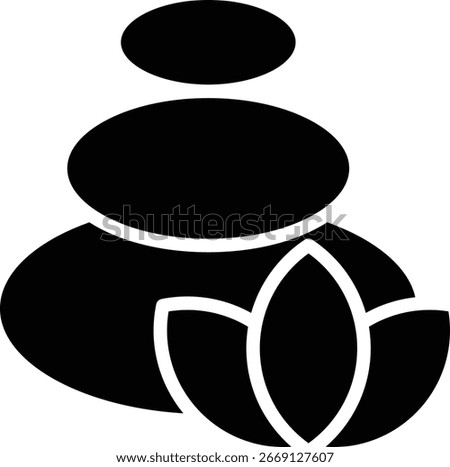 The stone icon symbolizes physical and mental balance, while the lotus symbolizes spiritual enlightenment, the result of focused, patient, and balanced effort.