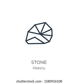 Stone icon. Thin linear stone outline icon isolated on white background from history collection. Line vector sign, symbol for web and mobile