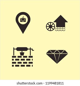 stone icon. stone vector icons set diamond, water well, water mill and university location