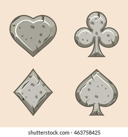 Stone icons of playings cards, isolated. Series of Gaming and Gambling Illustrations
