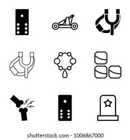 Stone icons. set of 9 editable filled and outline stone icons such as domino, broken leg or arm, necklace, catapult, headstone, sligshot