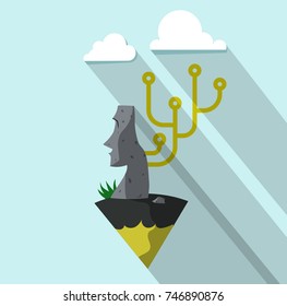 A stone idol on a piece of ground from which a circuit grows. Vector illustration.