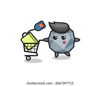 stone illustration cartoon with a shopping cart , cute style design for t shirt, sticker, logo element