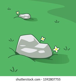 Stone illustrations on grass suitable to complete the design of the illustrations to make it more beautiful, can be used for picture books, wallpapers, or others