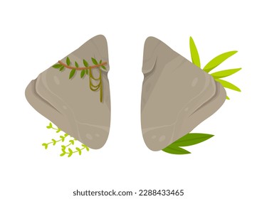 Stone jungles button or panel. Two arrows for navigation. Graphic element for website, programs and applications. Poster or banner for website. Cartoon flat vector illustration