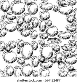 Stone Laying Pattern. Black and White Seamless Texture with Oval and Round Stones for Wallpaper, Textile, Fabric, Background. Brick Masonry or Paving Ornament. Old Grunge Brickwork