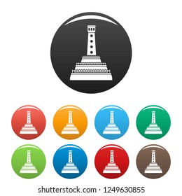 Stone lighthouse icons set 9 color vector isolated on white for any design