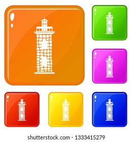 Stone lighthouse icons set collection vector 6 color isolated on white background
