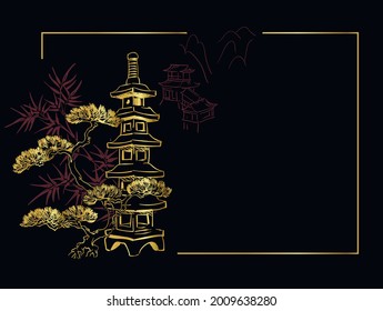 stone lighting card vector sketch illustration line art japanese chinese oriental design black