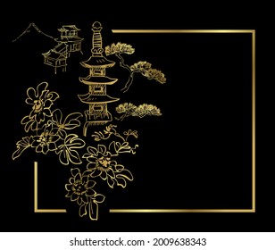 stone lighting card vector sketch illustration line art japanese chinese oriental design black