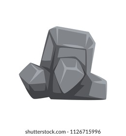 Stone with lights and shadows. Piece of mountain rock. Gray massive boulder. Vector object for map or landscape background of video game